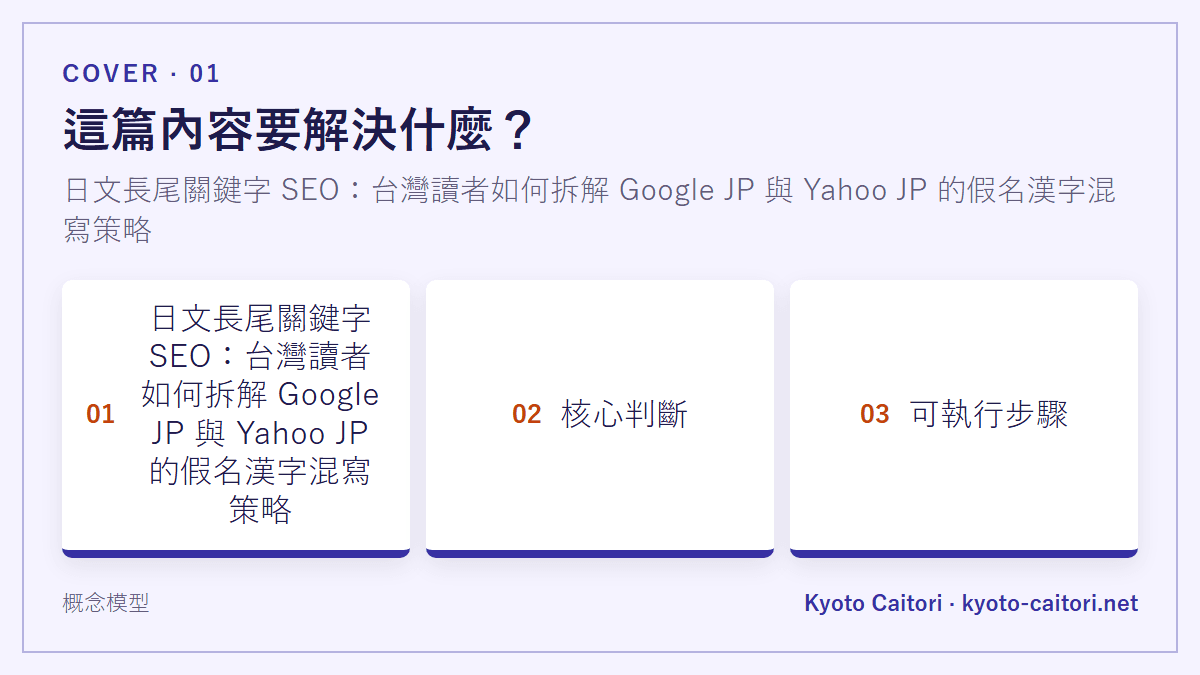 這篇內容要解決什麼？：日文長尾關鍵字 SEO：台灣讀者如何拆解 Google JP 與 Yahoo JP 的假名漢字混寫策略